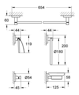 Rysunek techniczny zestawu Grohe Essentials 40344000